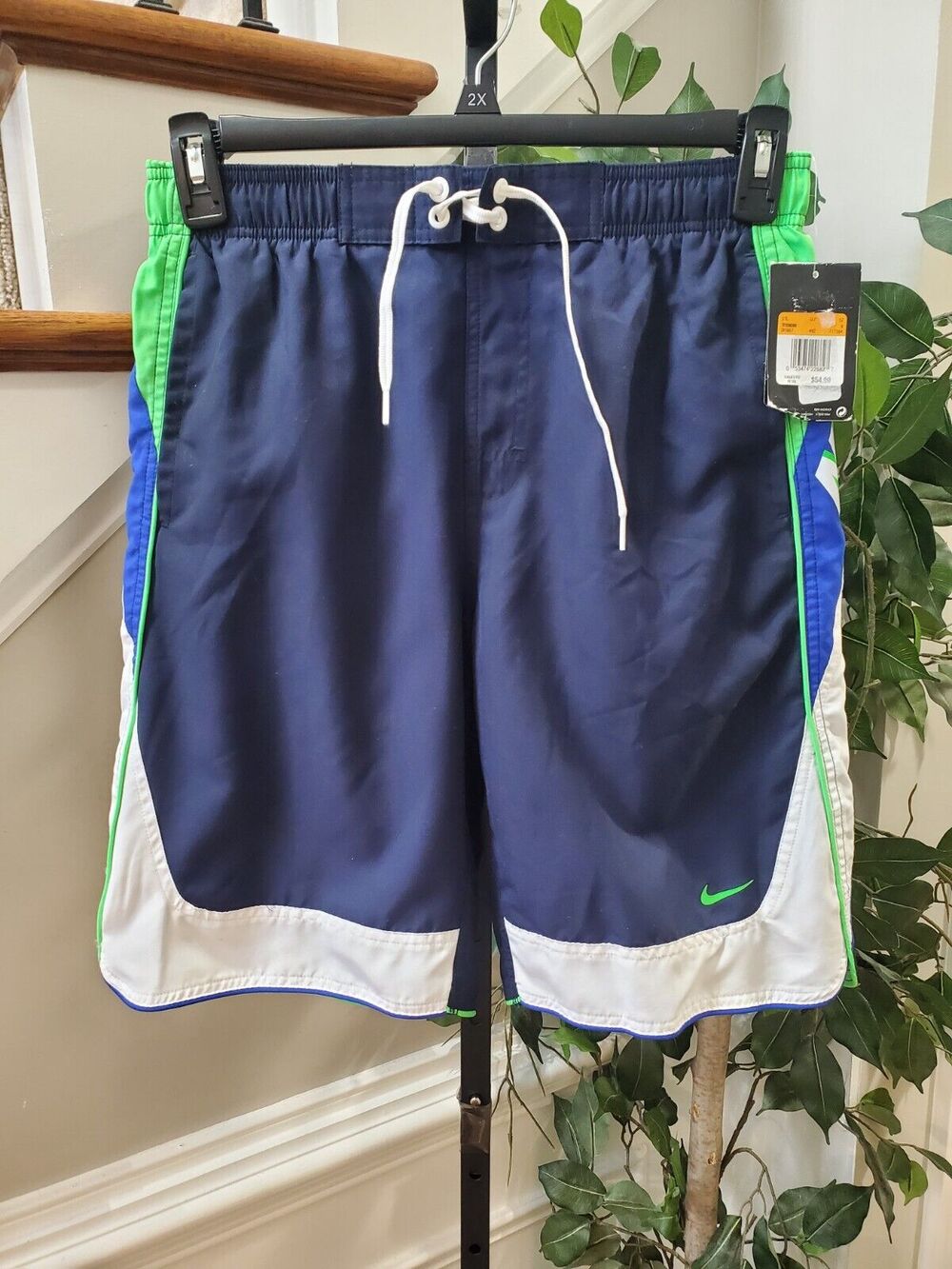Nike Men's Blue 100% Polyester Pull On Swim Trunk Logo Print Shorts Size Small